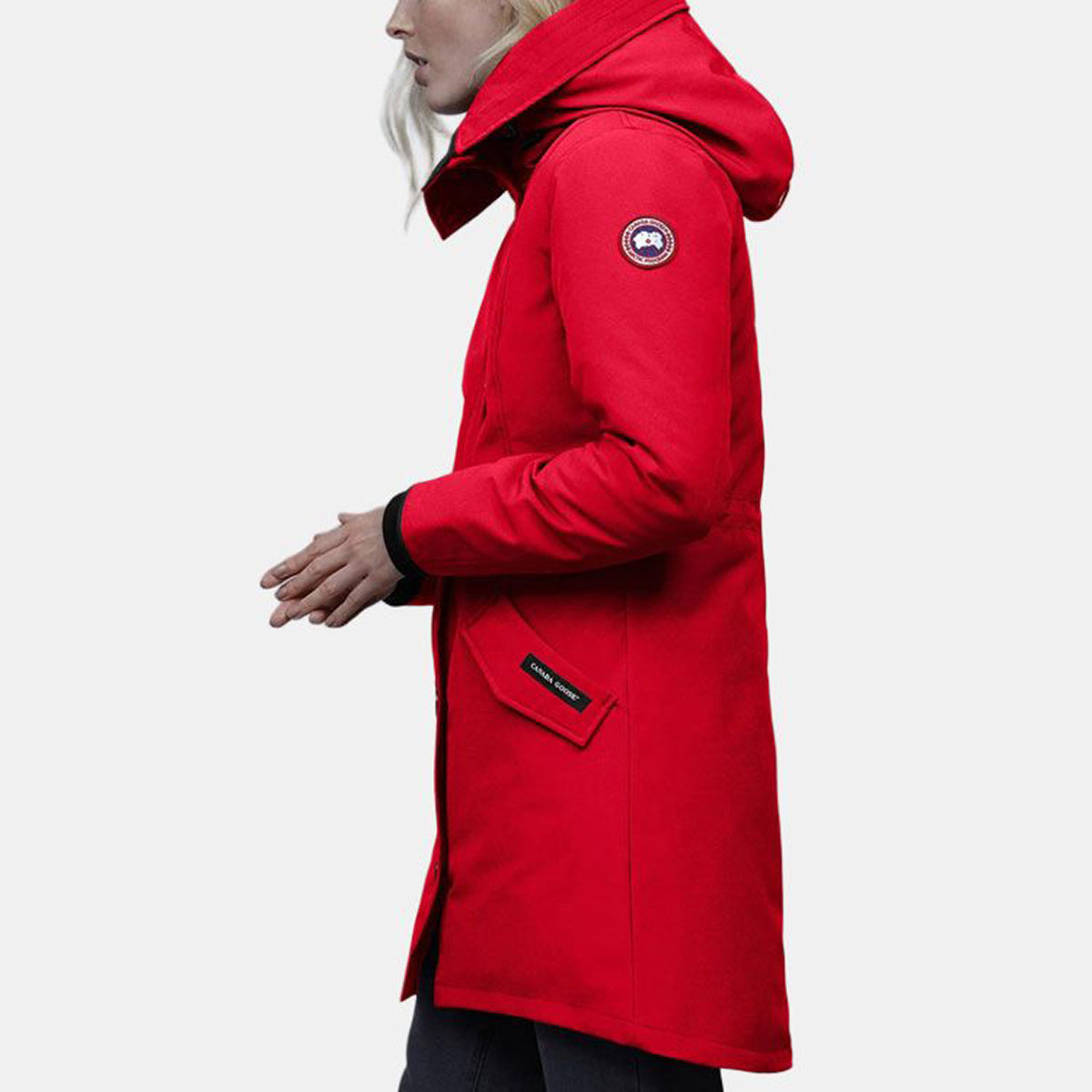 Canada Goose Rossclair Women's Mid-Length White Duck Down Hooded Parka – Red
