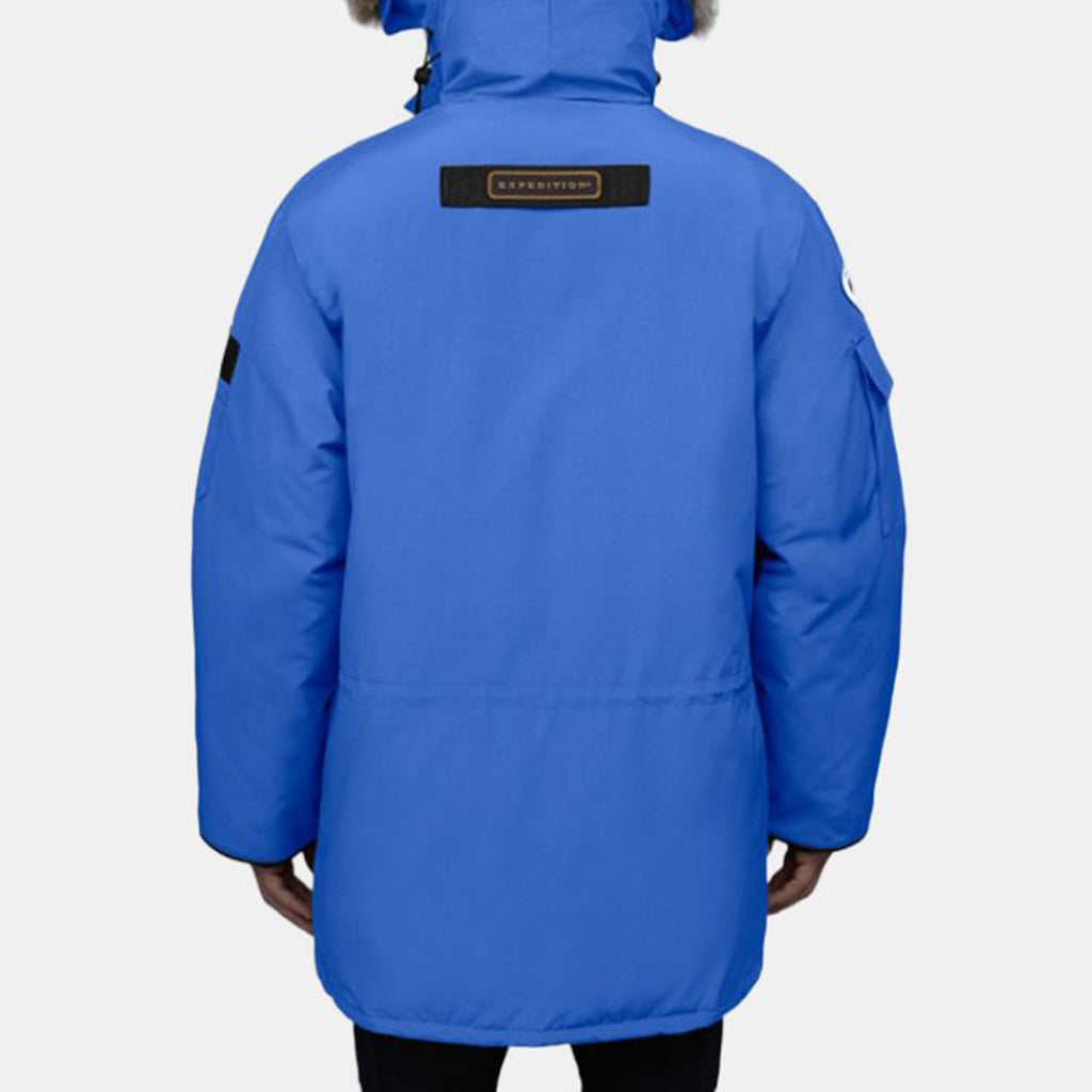 Canada Goose Expedition Red Label Unisex Mid-Length White Duck Down Parka with Coyote Fur Trim – Blue