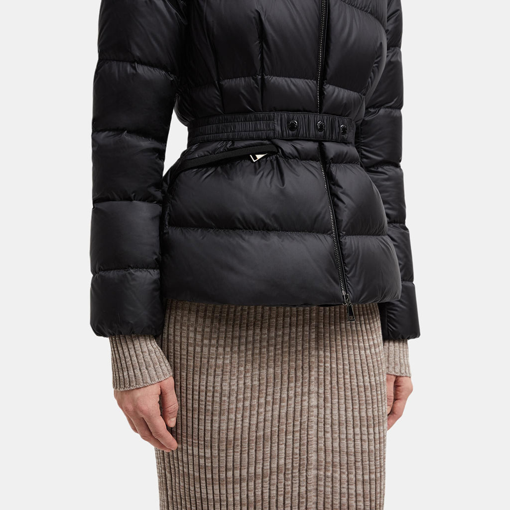 Moncler Boed Women's Cropped Hooded Goose Down Puffer Jacket with Shearling Collar – Black