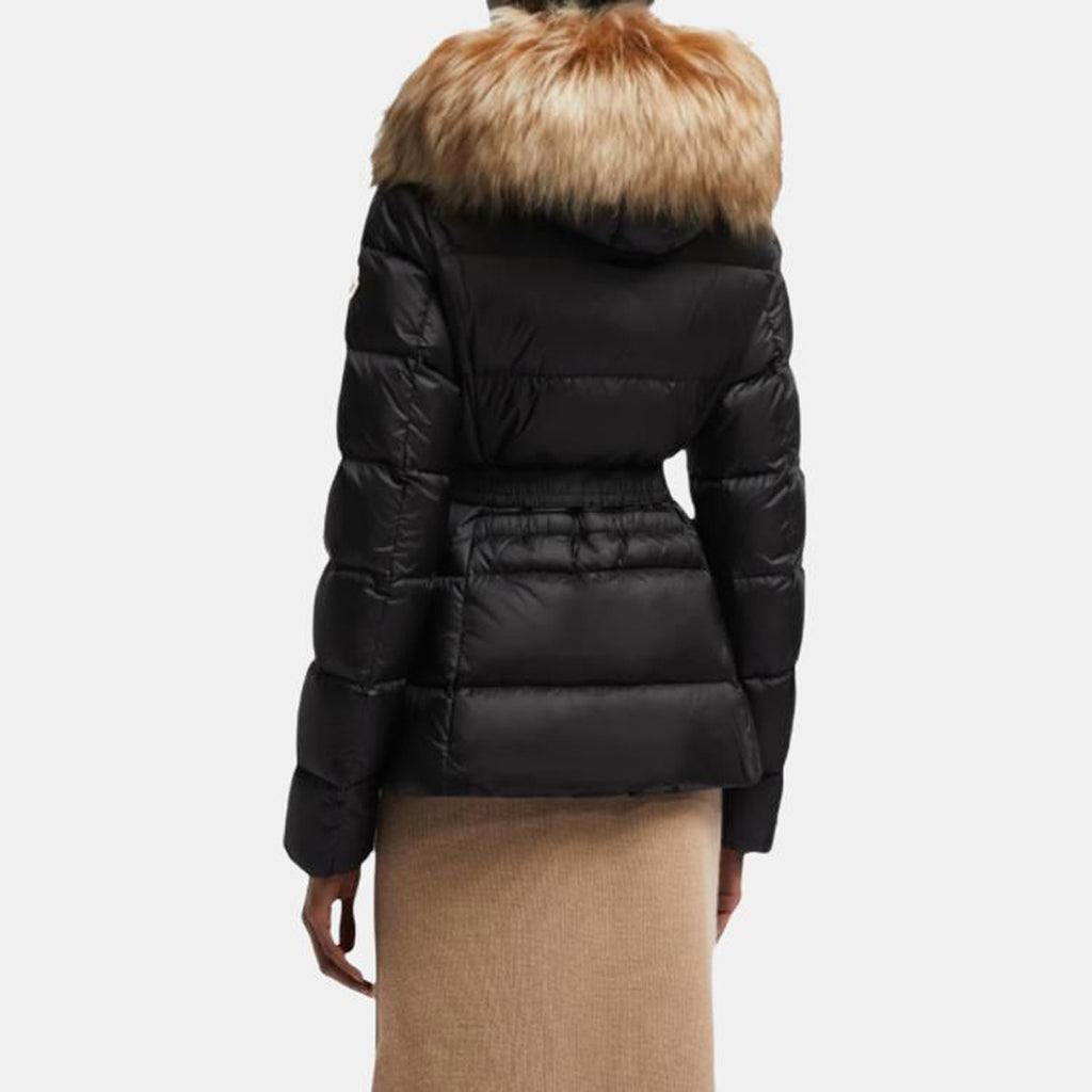 Moncler Boed Women's Hooded Cropped Goose Down Puffer Jacket with Fox Fur Trim – Black
