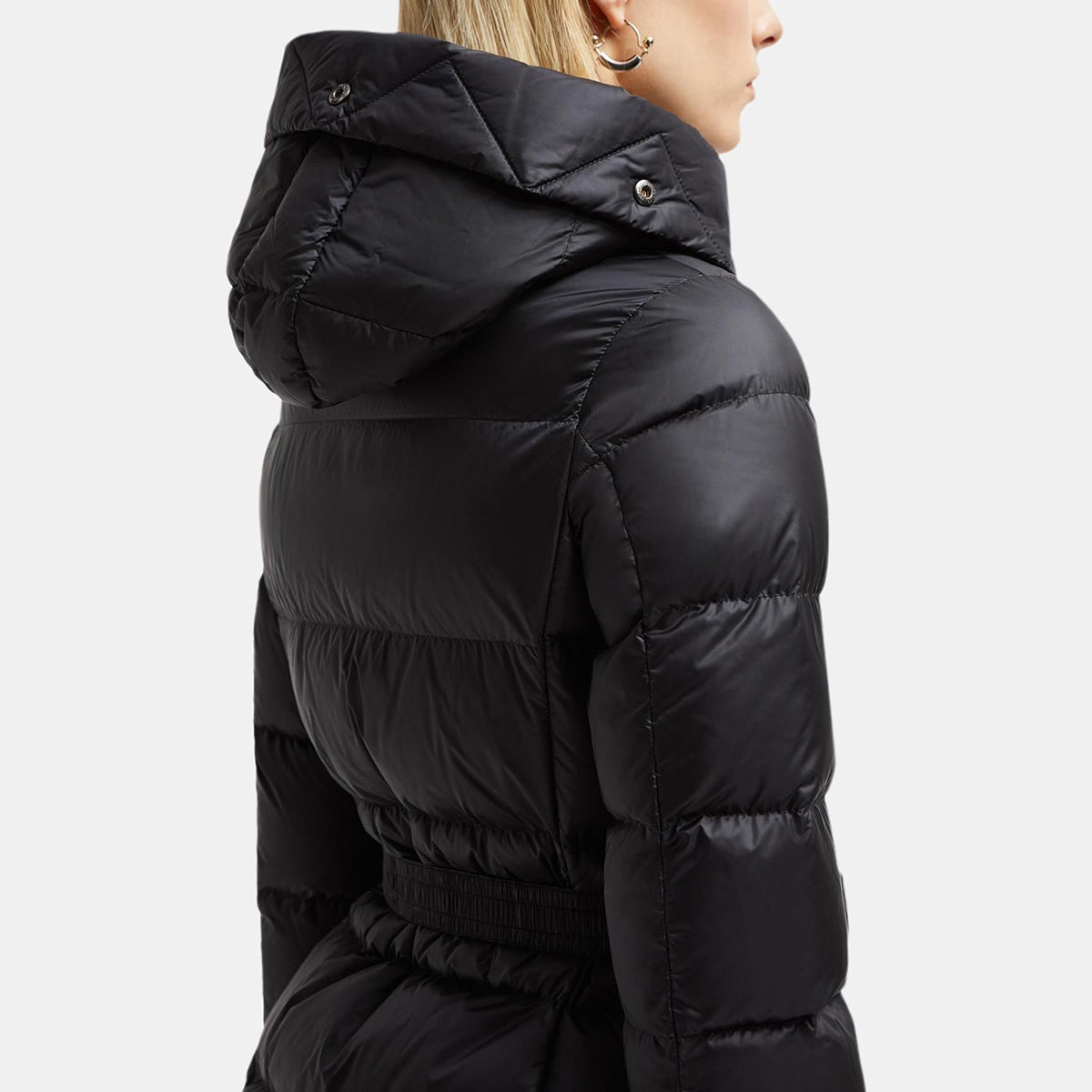 Moncler Boed Women's Cropped Hooded Goose Down Puffer Jacket with Shearling Collar – Black