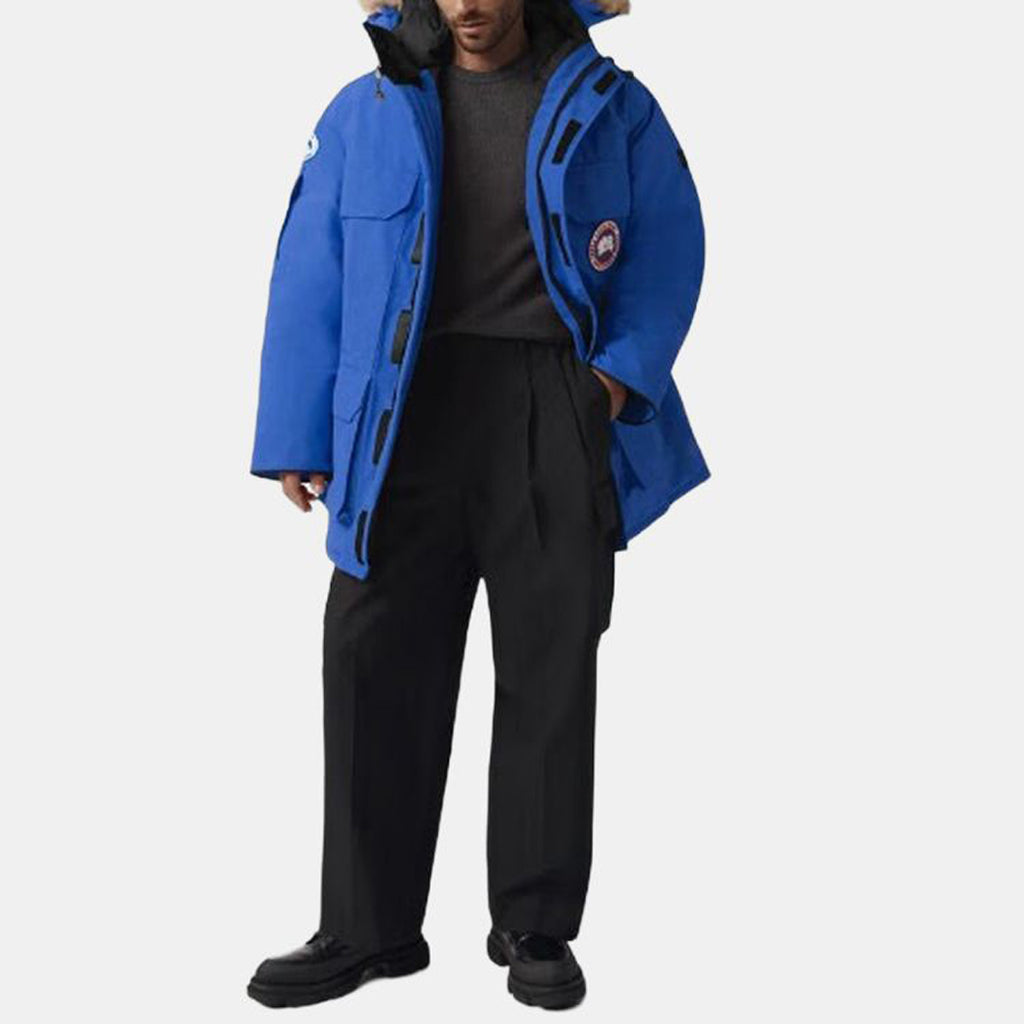 Canada Goose Expedition Red Label Unisex Mid-Length White Duck Down Parka with Coyote Fur Trim – Blue